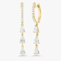 Landan Diamond Pear Dangle Huggie Earrings 1 ctw