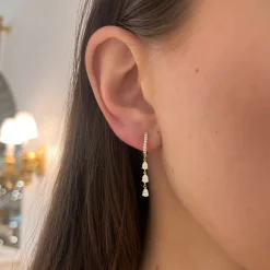 Landan Diamond Pear Dangle Huggie Earrings 1 ctw