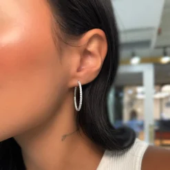 Large Demi Double Sided Diamond Hoop Earrings 1.00"