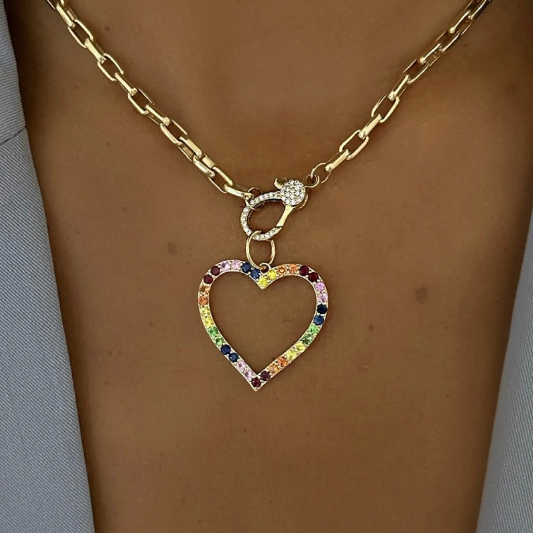Large Rainbow Open Heart Charm