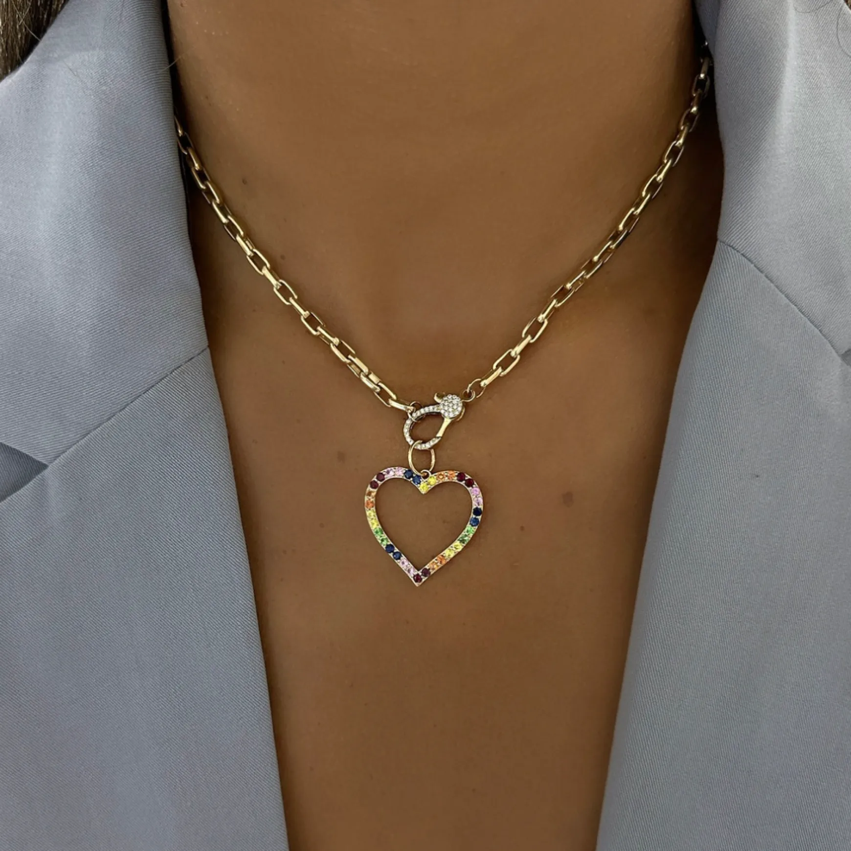 Large Rainbow Open Heart Charm