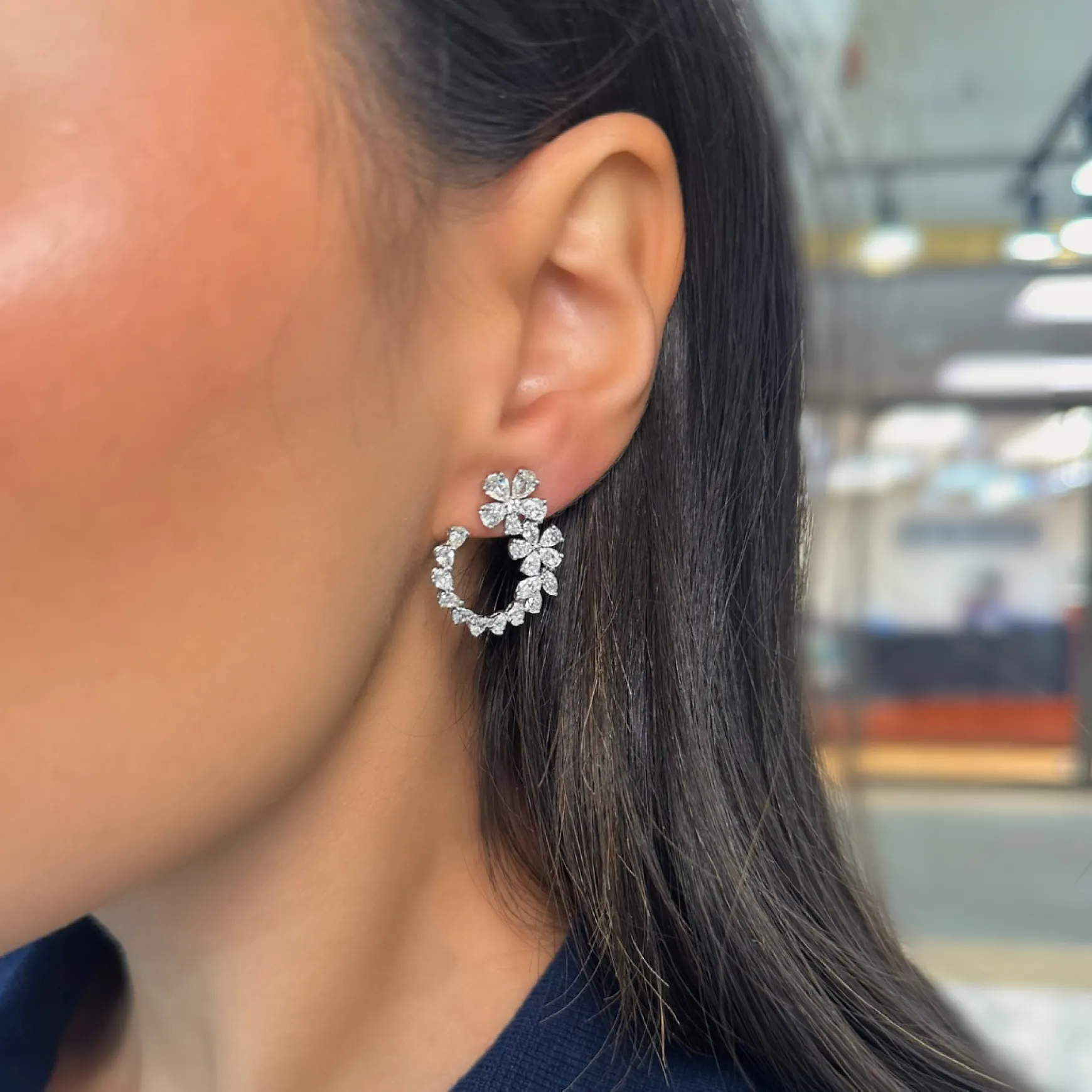 LeFevre Diamond Pear Flower Drop Earrings