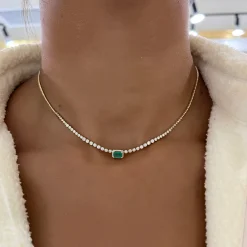 Lenny Emerald & Diamond Tennis Necklace 1.62 ctw