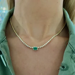 Lenny Emerald & Diamond Tennis Necklace 1.62 ctw