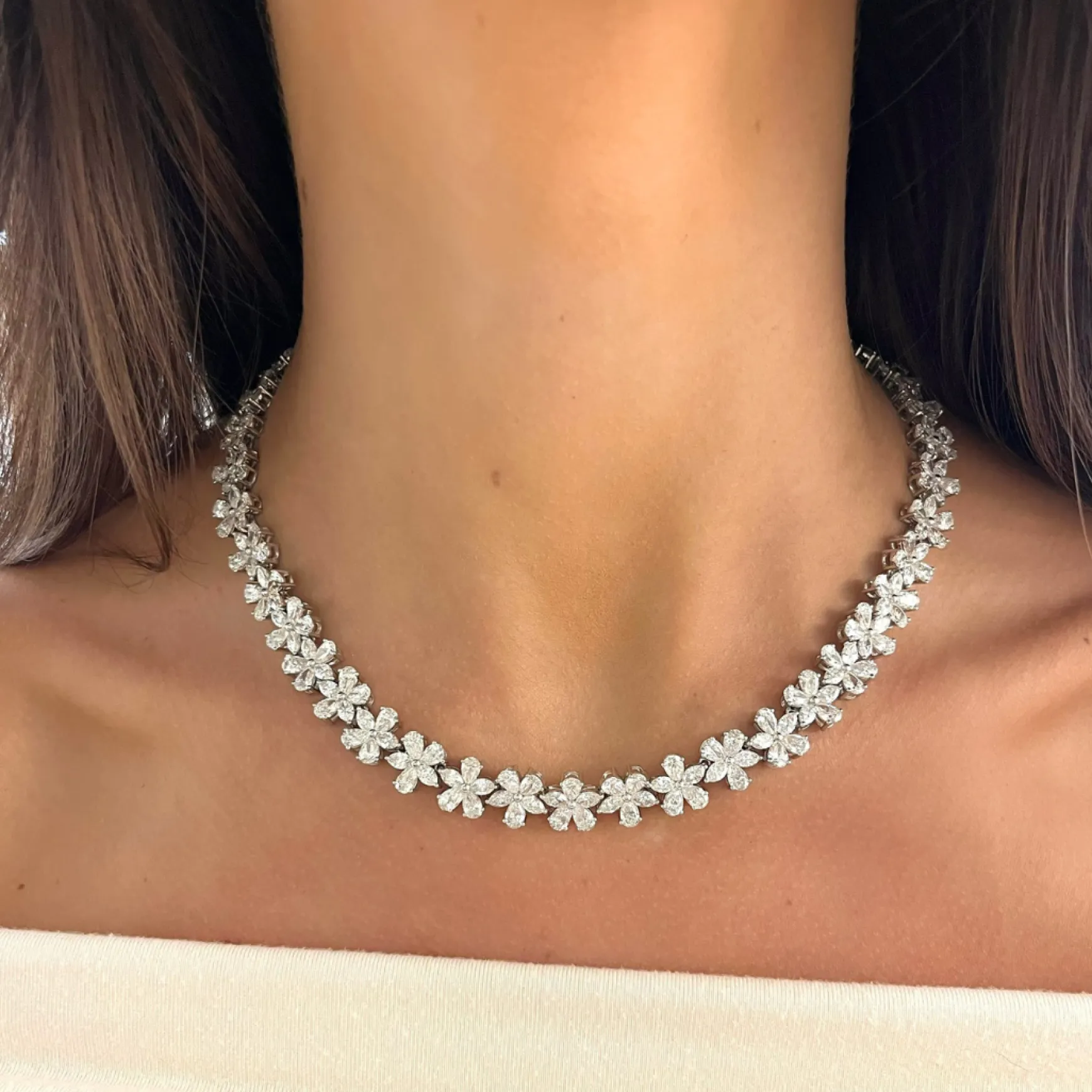 Leonie Dancing Floral Marquise & Pear Diamond Necklace 48 ctw
