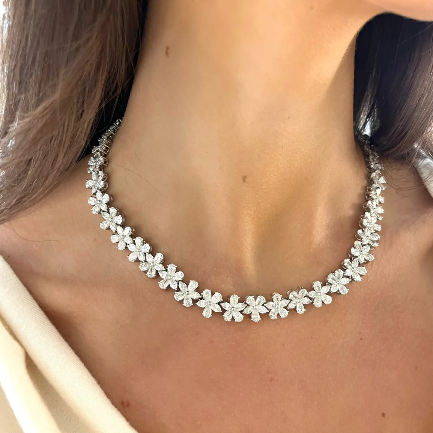 Leonie Dancing Floral Marquise & Pear Diamond Necklace 48 ctw