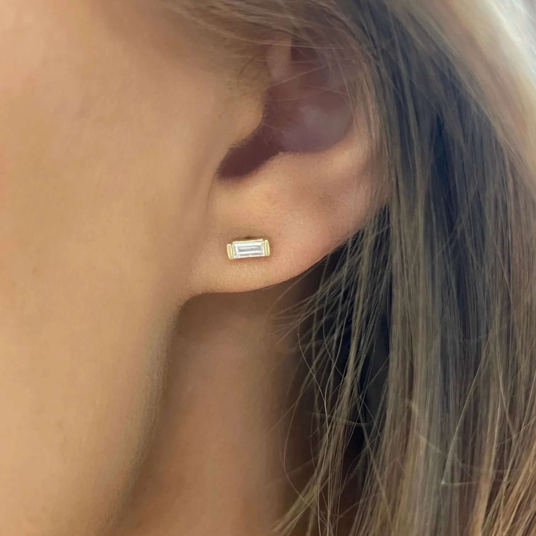 Lina Baguette Bar Diamond Stud Earrings