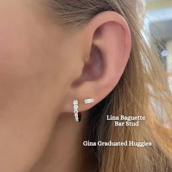 Lina Baguette Bar Diamond Stud Earrings