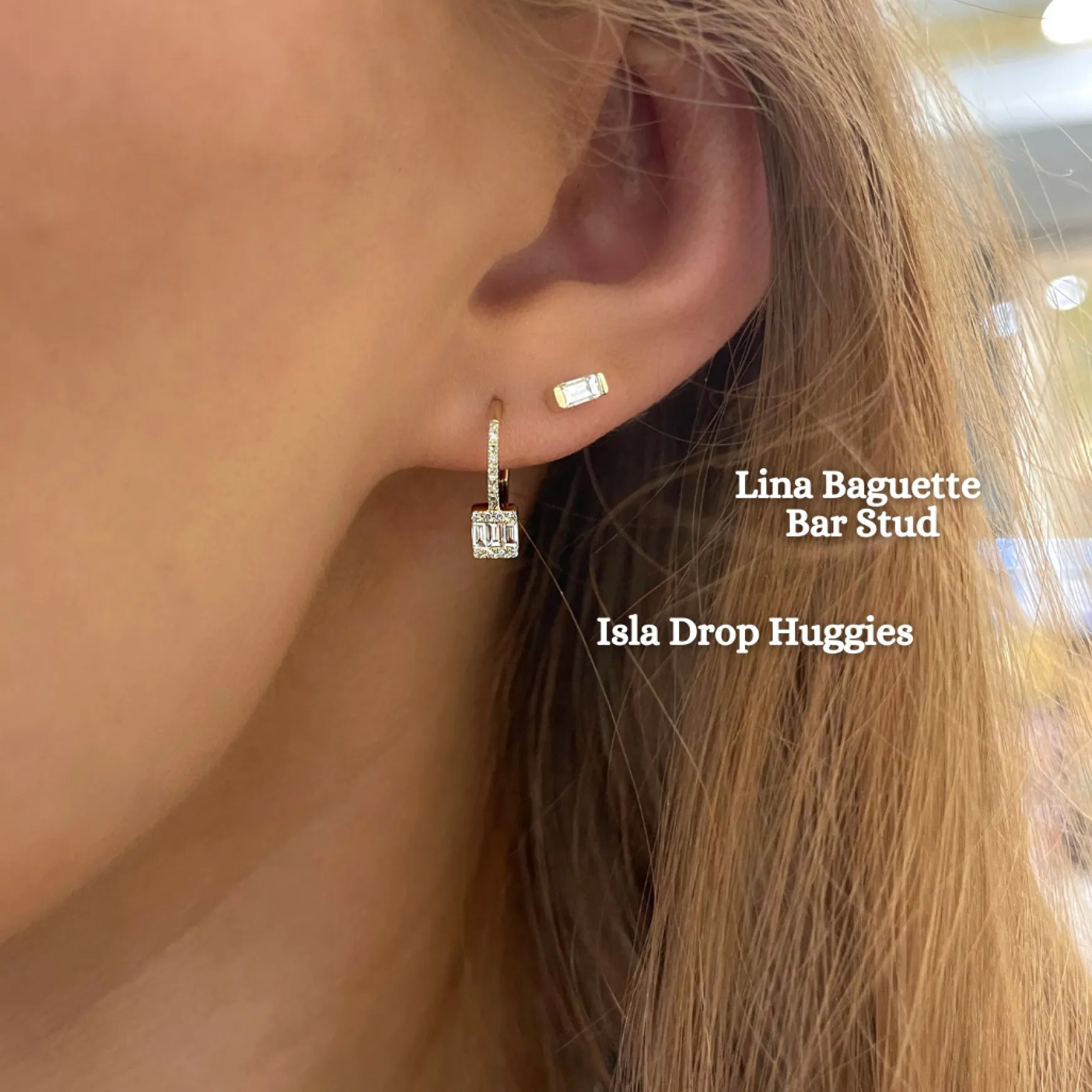 Lina Baguette Bar Diamond Stud Earrings