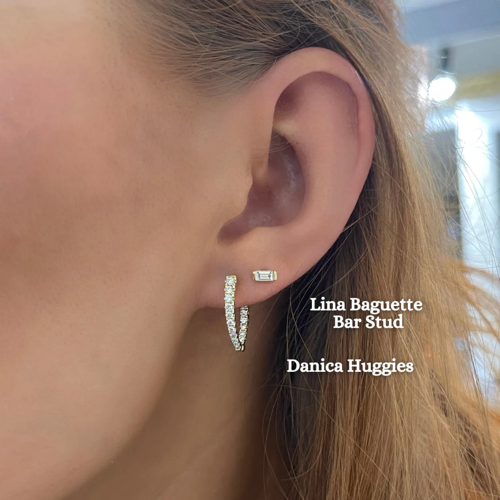 Lina Baguette Bar Diamond Stud Earrings