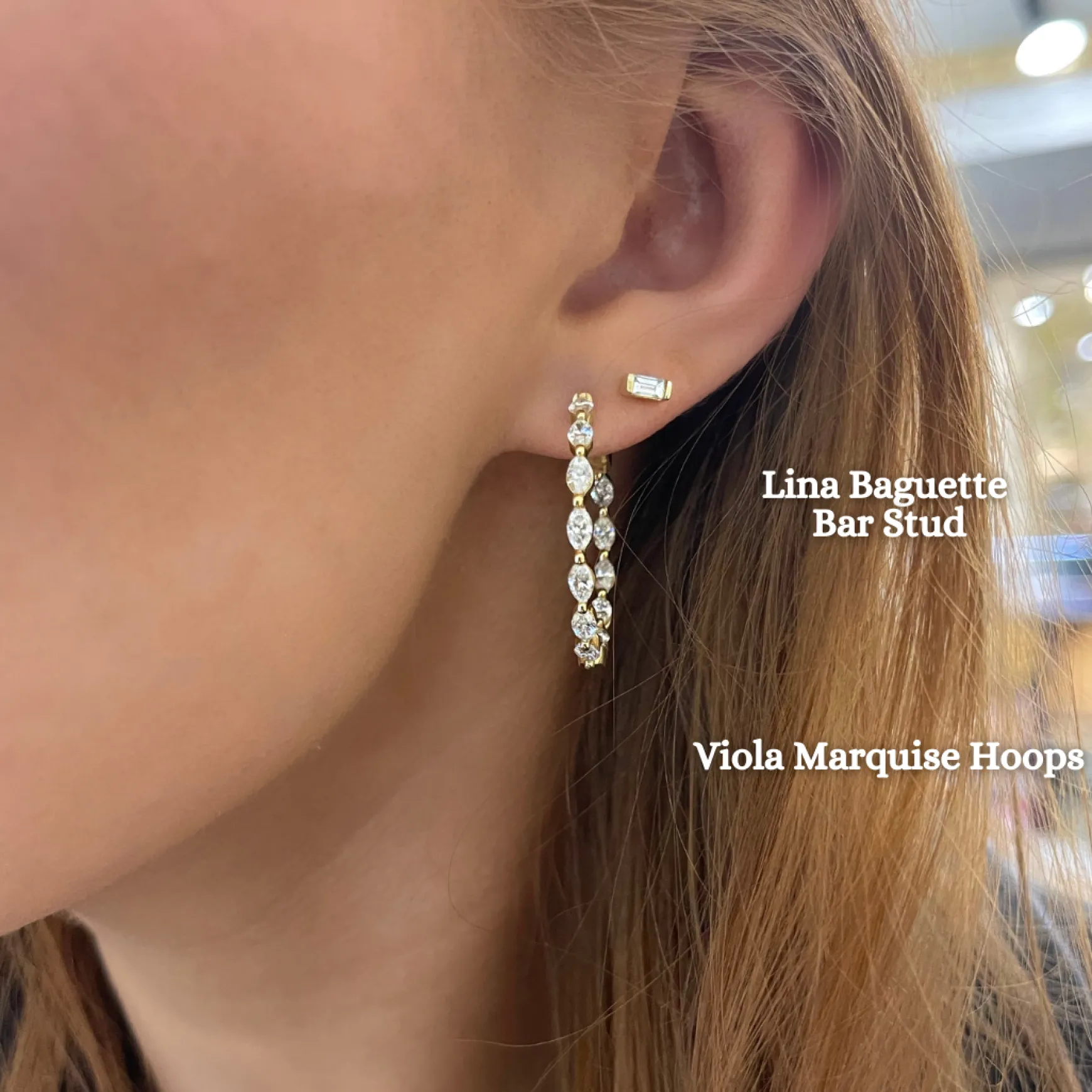 Lina Baguette Bar Diamond Stud Earrings