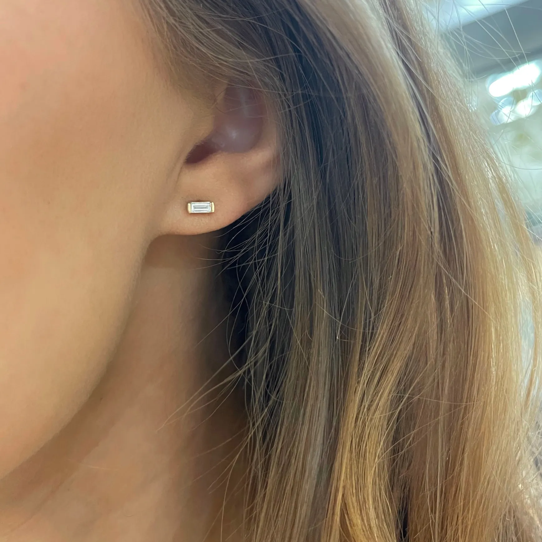 Lina Baguette Bar Diamond Stud Earrings