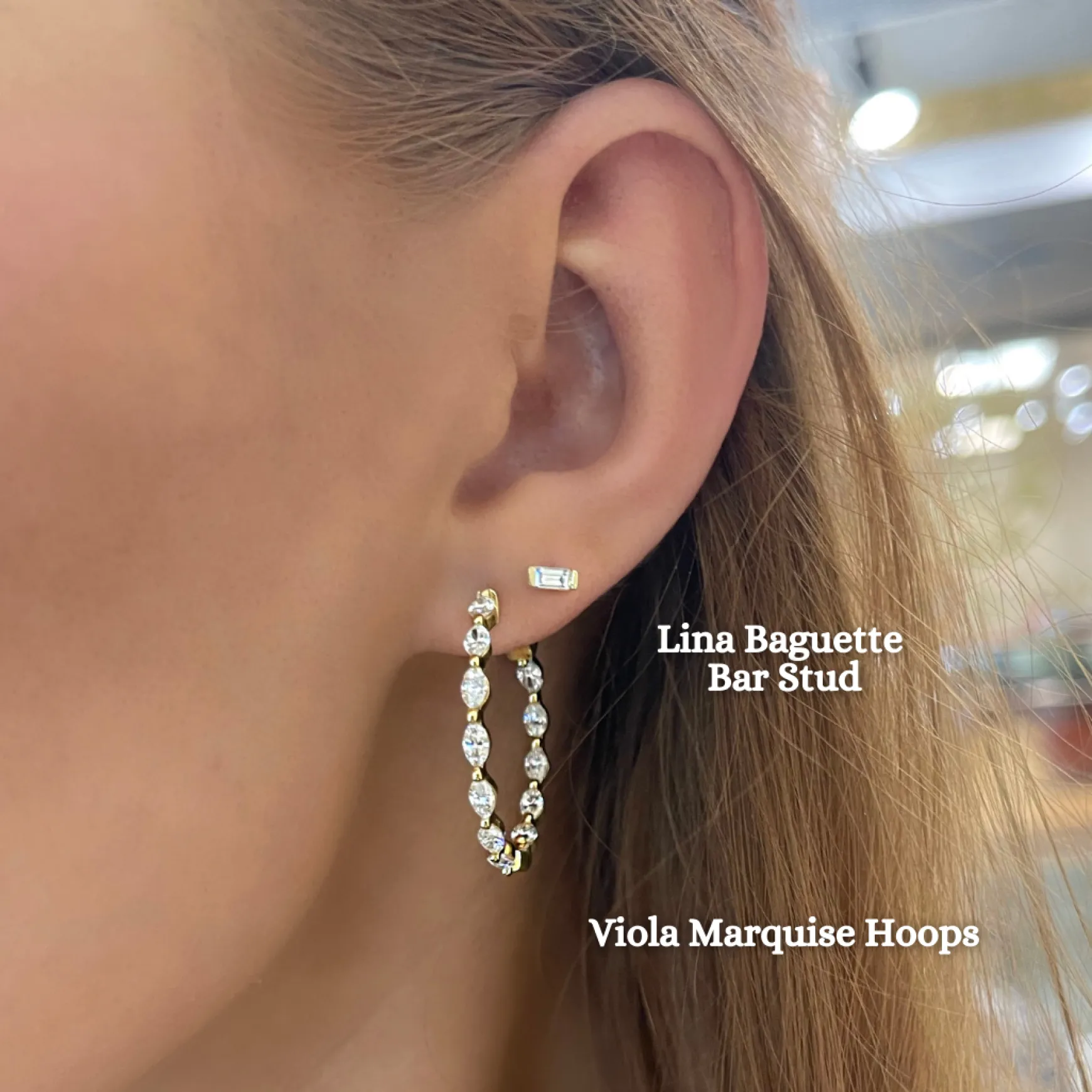 Lina Baguette Bar Diamond Stud Earrings
