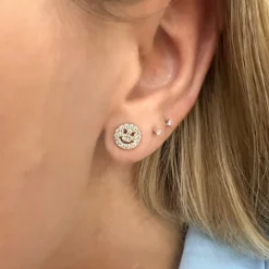 Little Drew Smiley Pave Diamond Stud Earrings