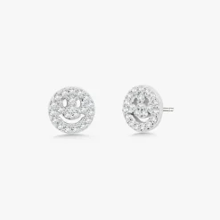 Little Drew Smiley Pave Diamond Stud Earrings