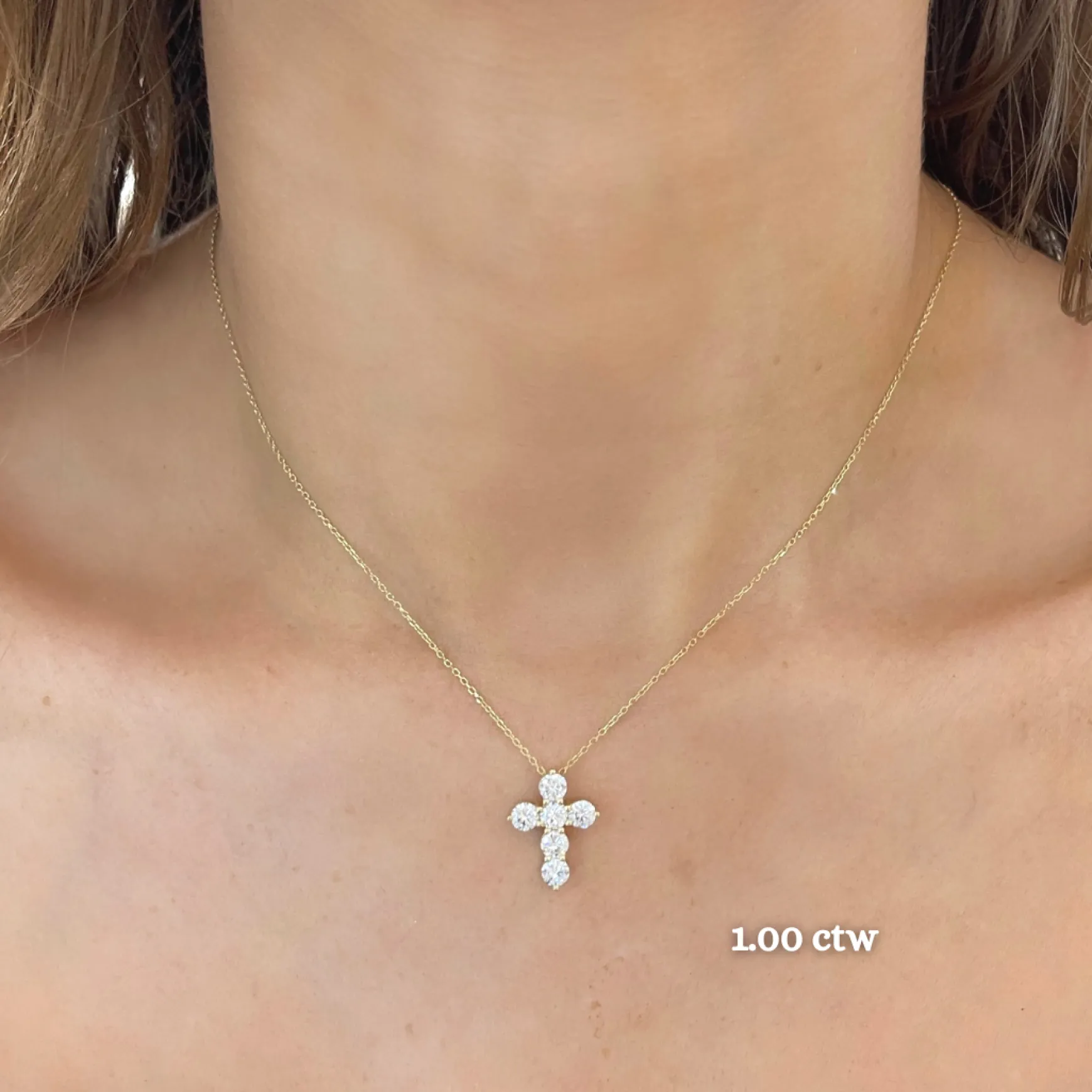 Little Georgie Two Prong Diamond Cross Necklace