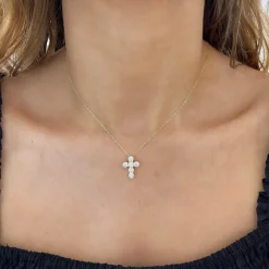 Little Georgie Two Prong Diamond Cross Necklace