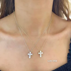 Little Georgie Two Prong Diamond Cross Necklace