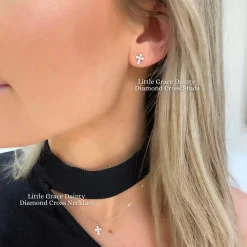 Little Grace Dainty Diamond Cross Stud Earrings