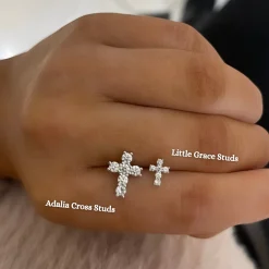 Little Grace Dainty Diamond Cross Stud Earrings