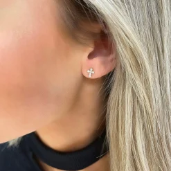 Little Grace Dainty Diamond Cross Stud Earrings