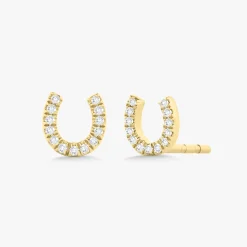 Lucky Charm Dainty Diamond Horseshoe Stud Earrings