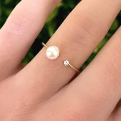 Maggie Dainty Pearl & Diamond Ring