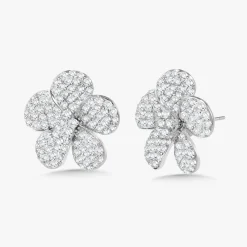 Magnolia Pave Diamond Flower Stud Earrings 3.78ctw