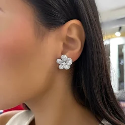 Magnolia Pave Diamond Flower Stud Earrings 3.78ctw