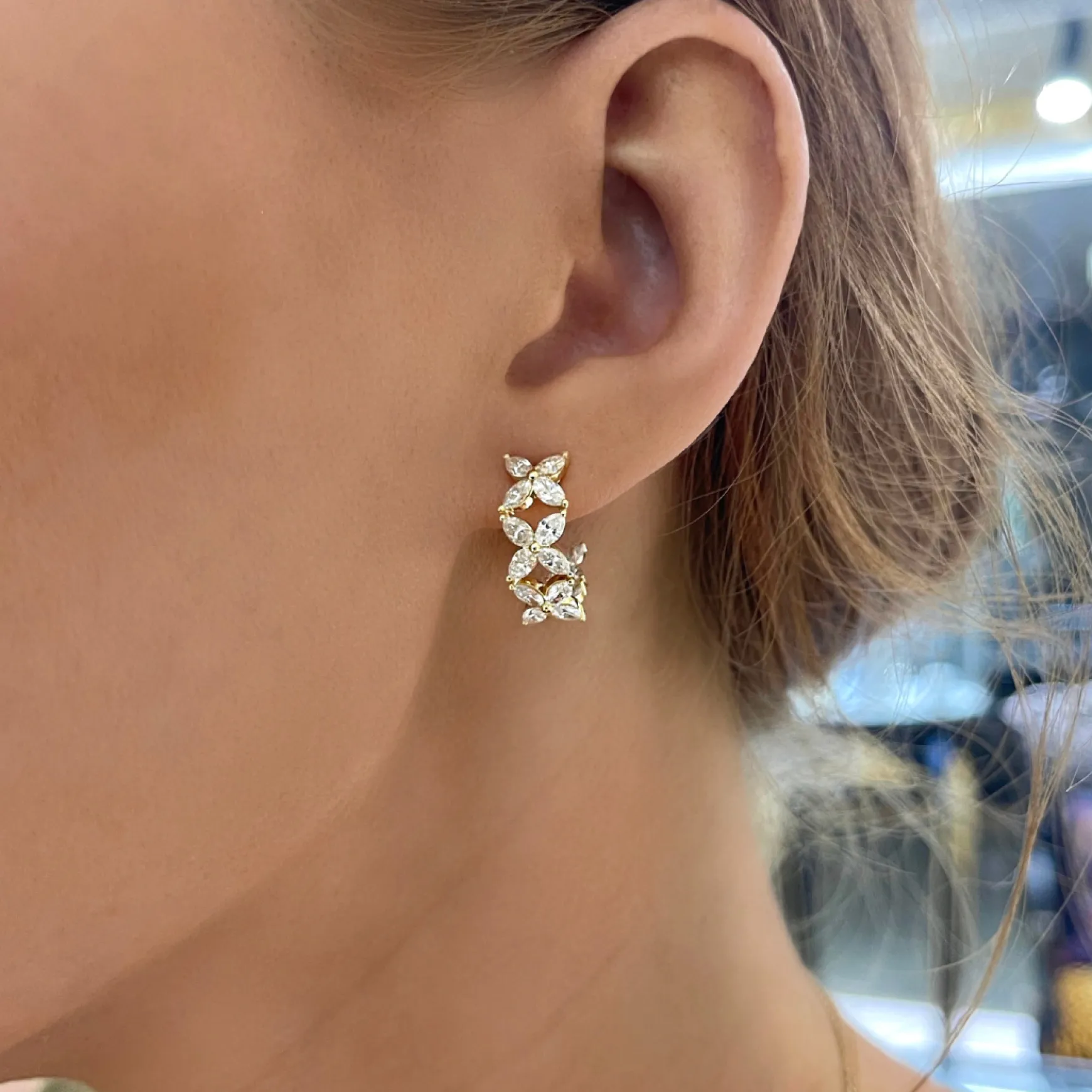 Marigold Marquise Diamond Double Sided Hoop Earrings