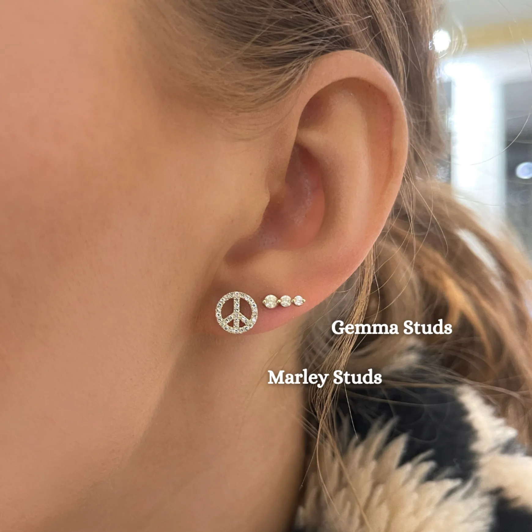 Marley Dainty Diamond Peace Sign Stud Earrings