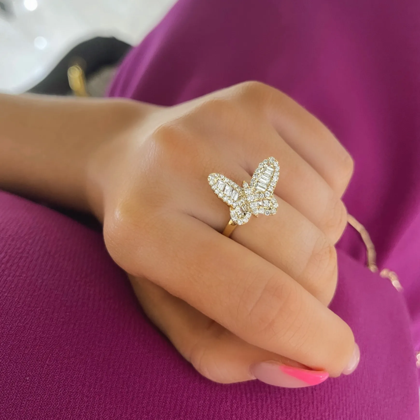 Mini Ophelia Single Baguette Butterfly Ring