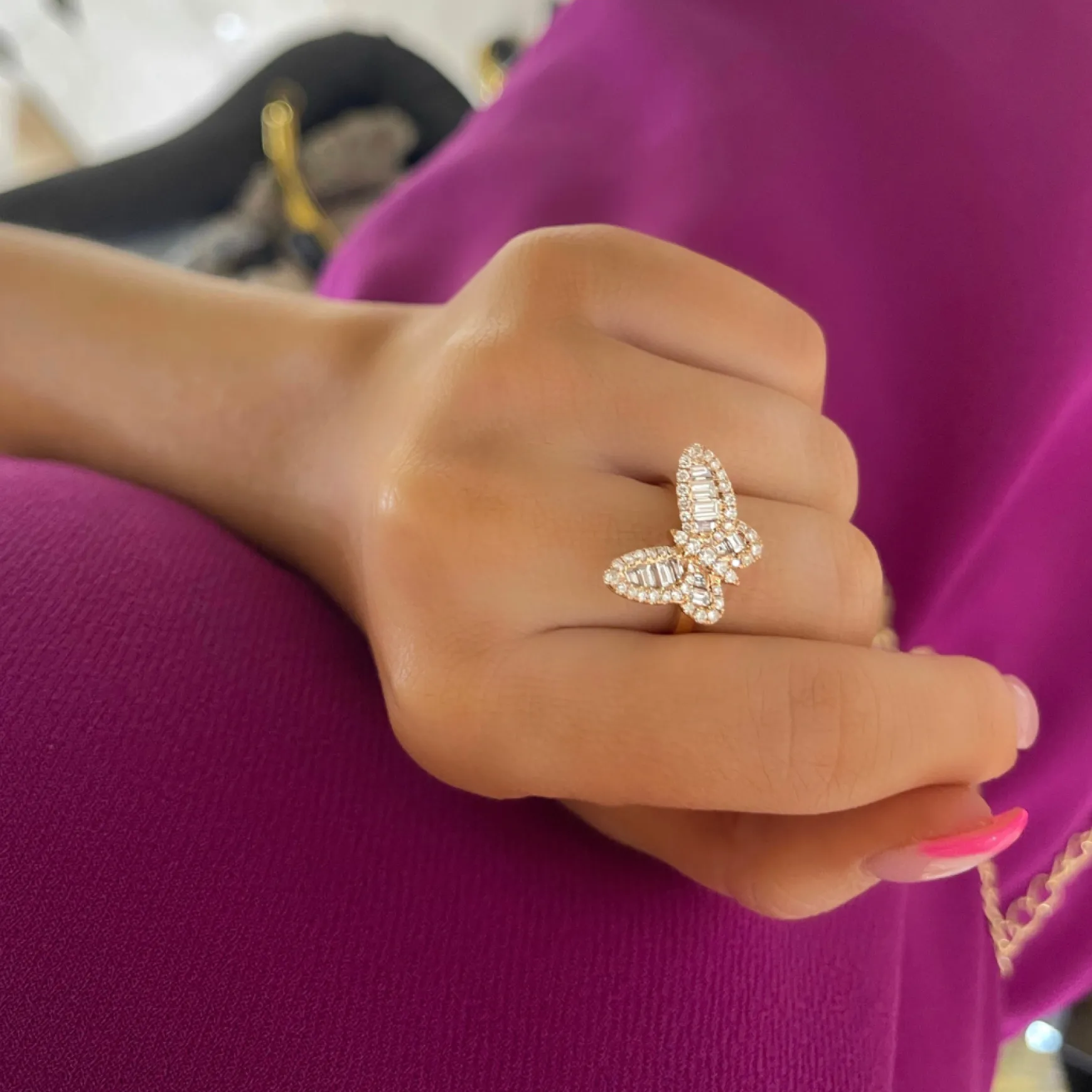 Mini Ophelia Single Baguette Butterfly Ring