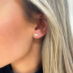 Mini "Love You More" Diamond Heart Stud Earrings