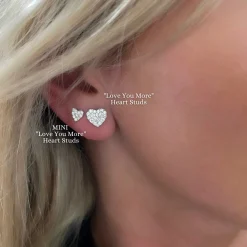 Mini "Love You More" Diamond Heart Stud Earrings