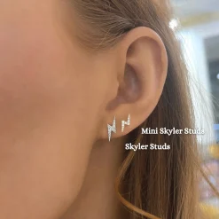 Mini Skyler Lightning Bolt Diamond Stud Earrings