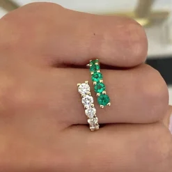 Misha Green Emerald & Diamond Crossover Ring