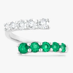 Misha Green Emerald & Diamond Crossover Ring