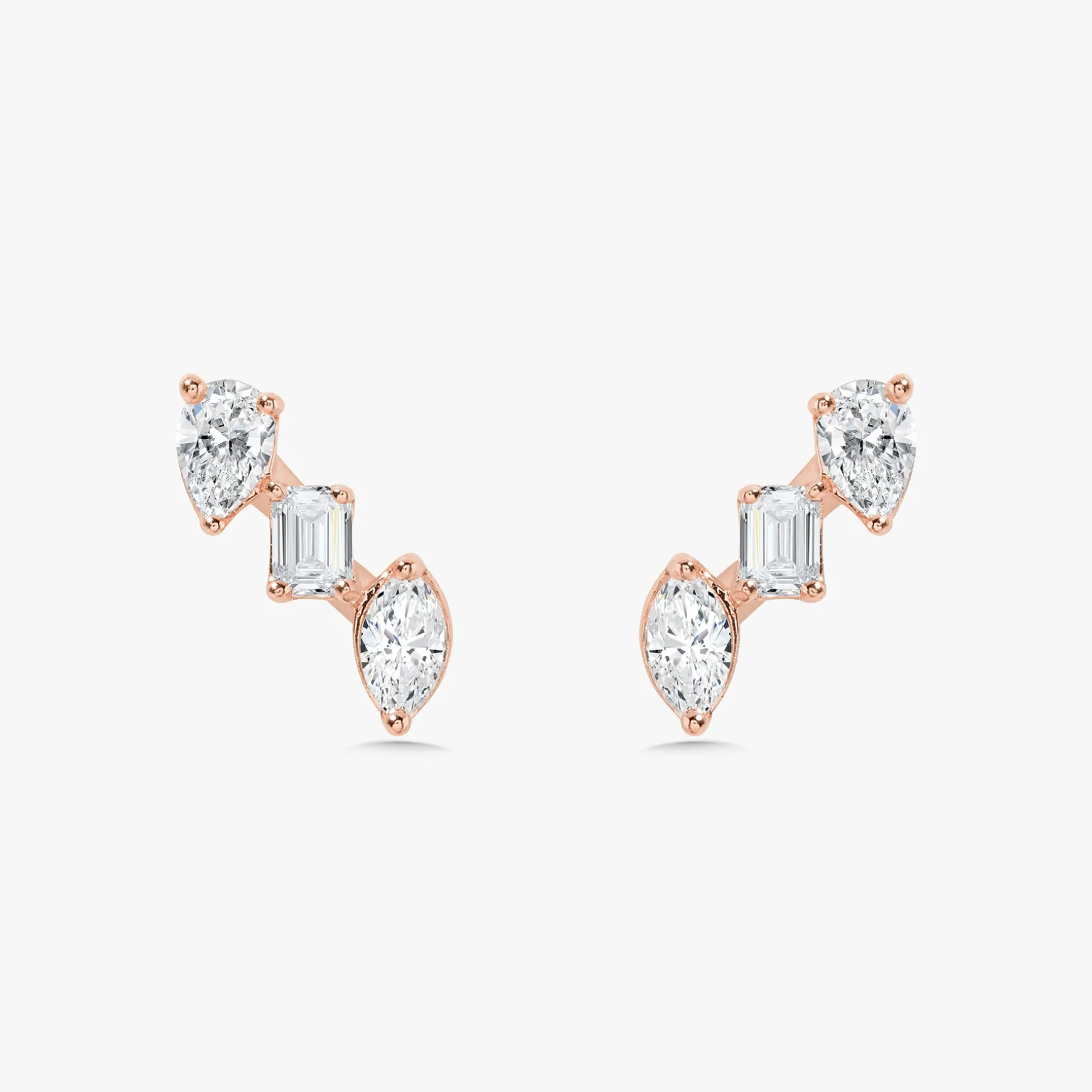 Mixed Shape Diamond Bar Stud Earrings