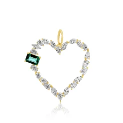 Mixed Shape Heart Charm with Green Emerald Accent