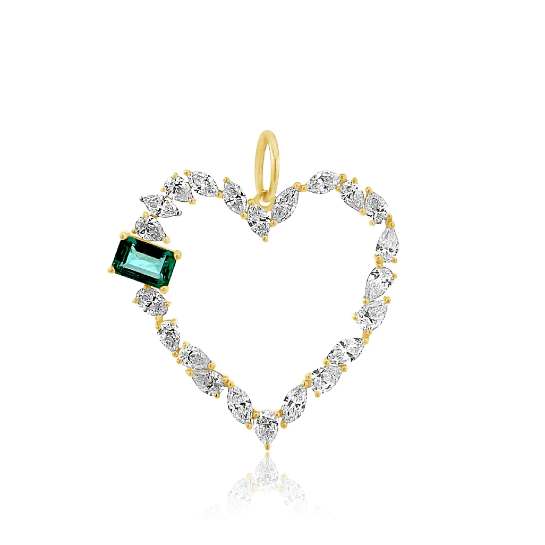 Mixed Shape Heart Charm with Green Emerald Accent