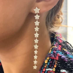 Orion Pave Diamond Dangle Star Stud Earrings 1.19 ctw