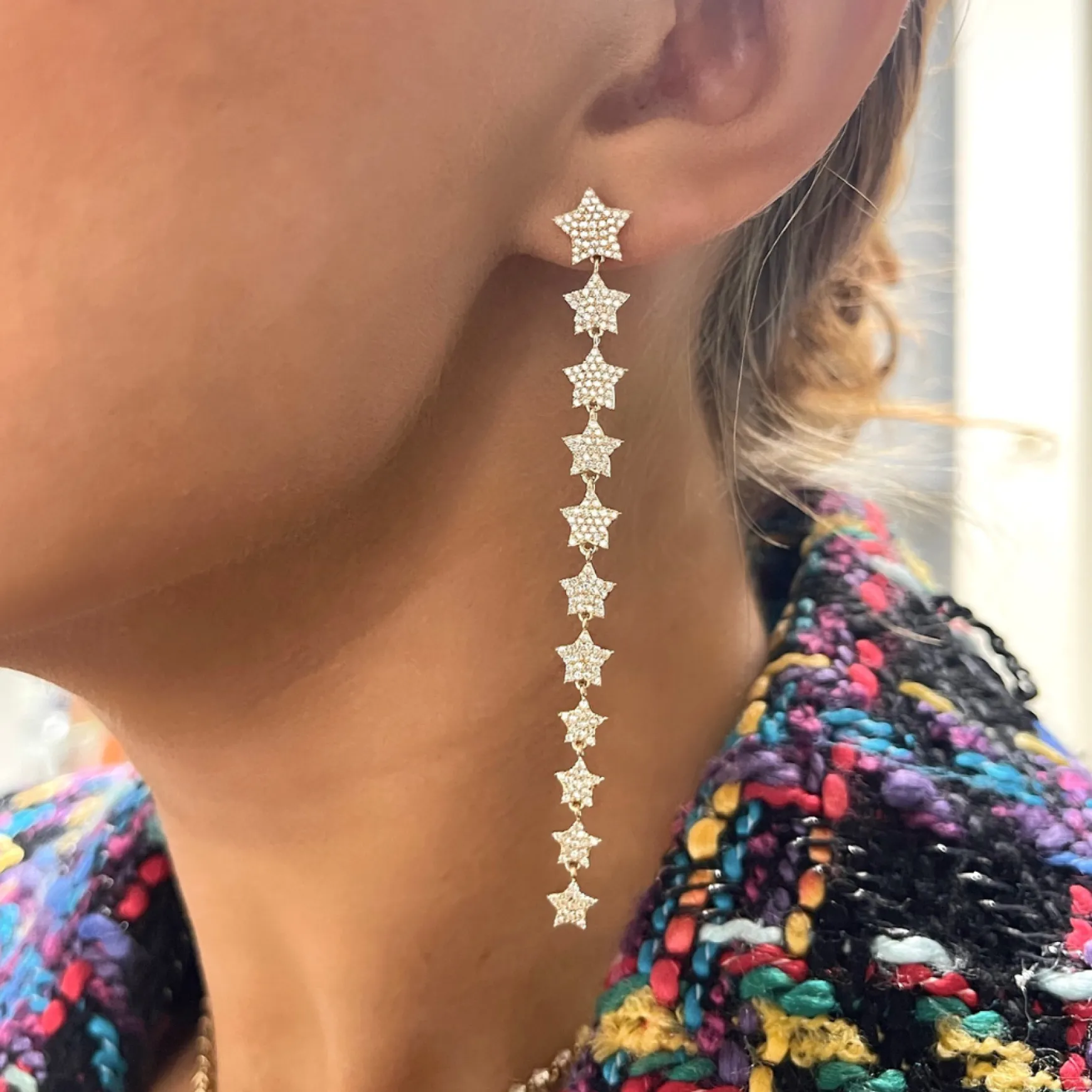 Orion Pave Diamond Dangle Star Stud Earrings 1.19 ctw