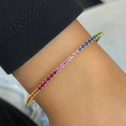 Over The Rainbow Flexible Gemstone Tennis Bangle Bracelet 1.72 ctw