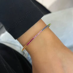 Over The Rainbow Flexible Gemstone Tennis Bangle Bracelet 1.72 ctw