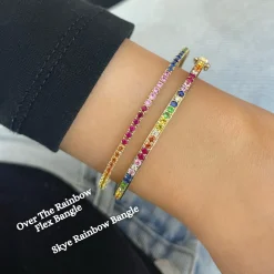 Over The Rainbow Flexible Gemstone Tennis Bangle Bracelet 1.72 ctw