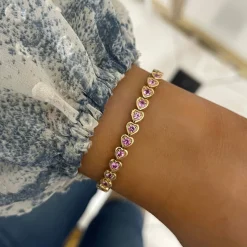Paxton Pink Sapphire Heart Adjustable Tennis Bracelet 2.83 ctw