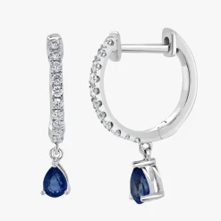 Pear Drop Birthstone and Diamond Huggie Earrings