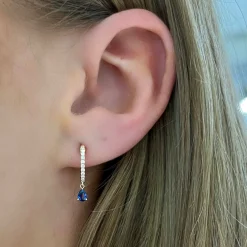 Pear Drop Birthstone and Diamond Huggie Earrings