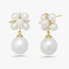 Pearl Cluster and Diamond Dangle Stud Earrings